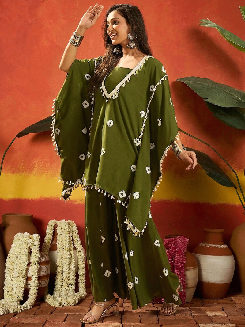 Stylum Women's Bandhej Printed Rayon Kaftan Tube Top Sharara Set