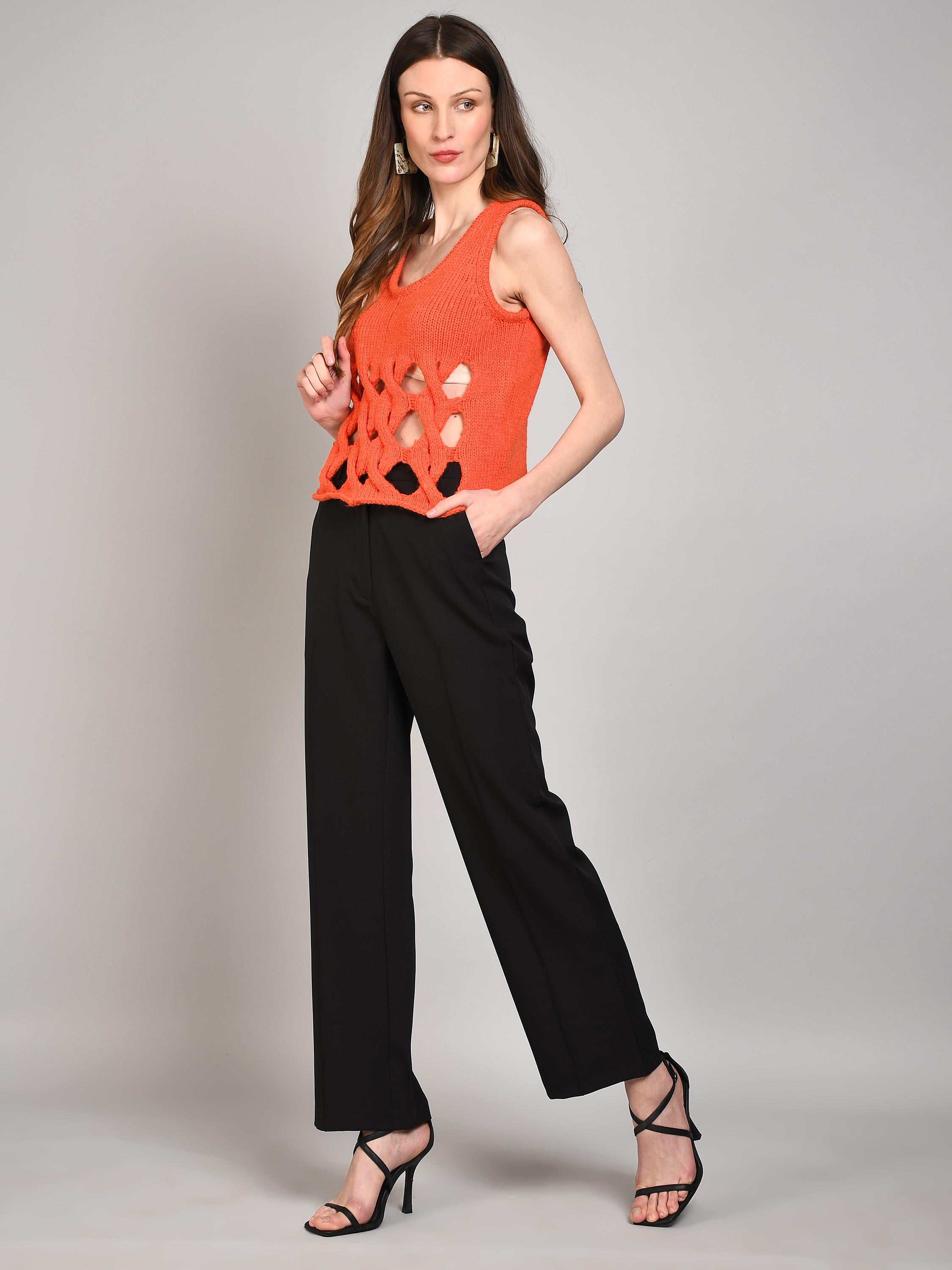Studio OJS Black High Waist Straight Trousers