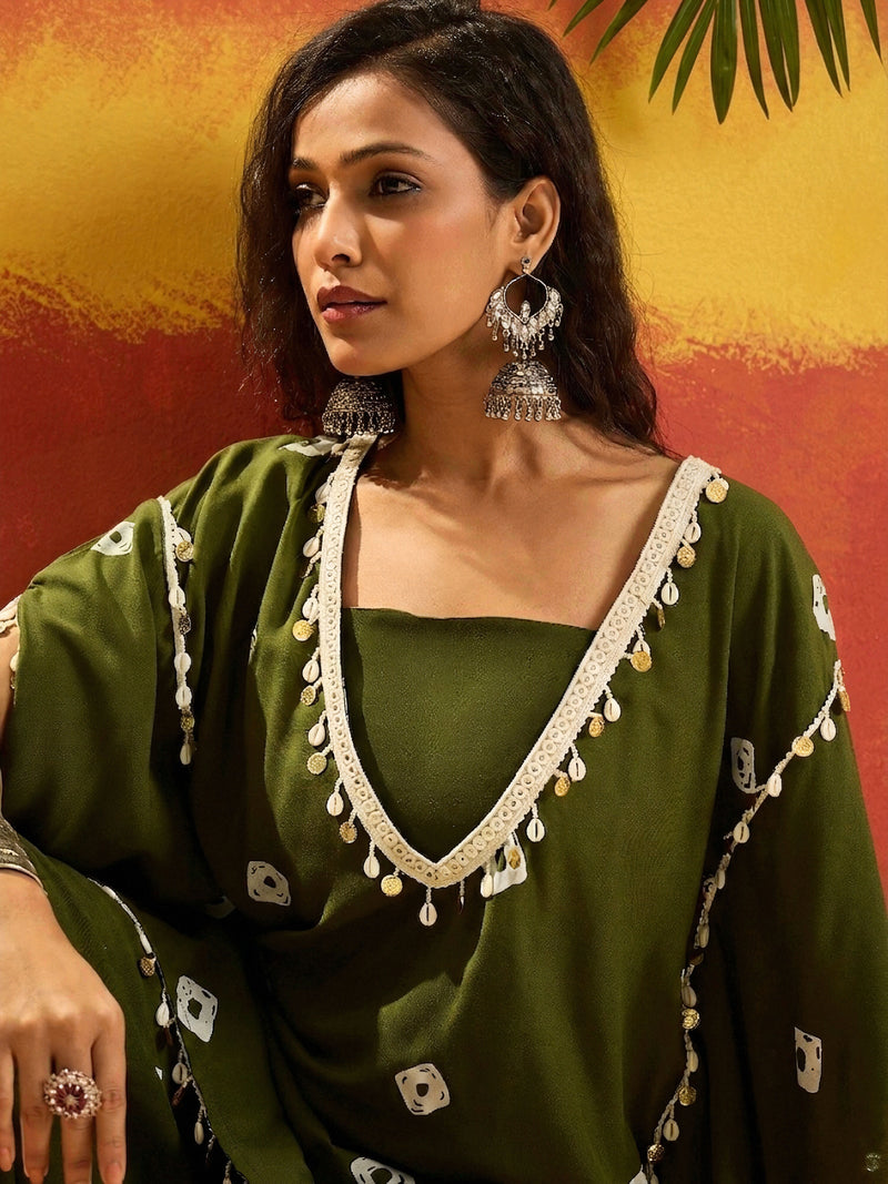 Stylum Women's Bandhej Printed Rayon Kaftan Tube Top Sharara Set