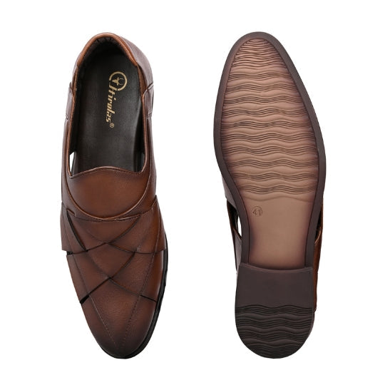Hirolas Men's Peshawari Shoe Style Vegan Leather Roman Ethnic Sandal