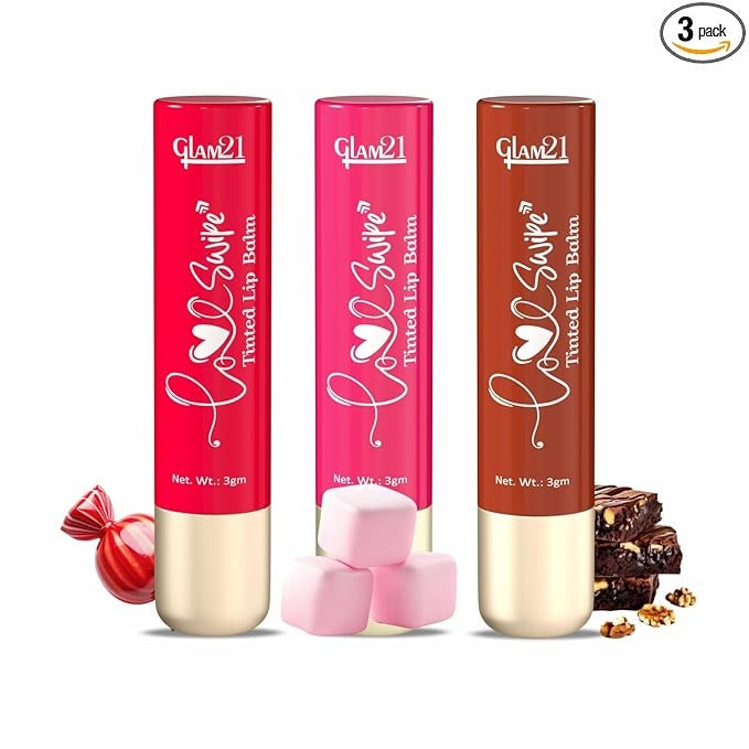 Glam21 Love Swipe Tinted Lip Balm - Candy Red, Pink Marshmallow & Brownie Fudge