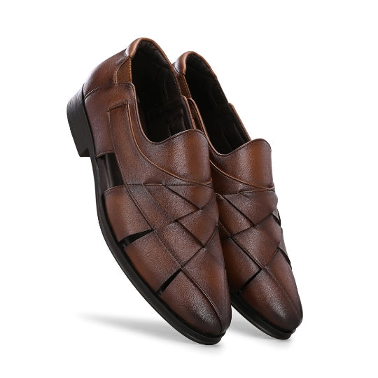 Hirolas Men's Peshawari Shoe Style Vegan Leather Roman Ethnic Sandal