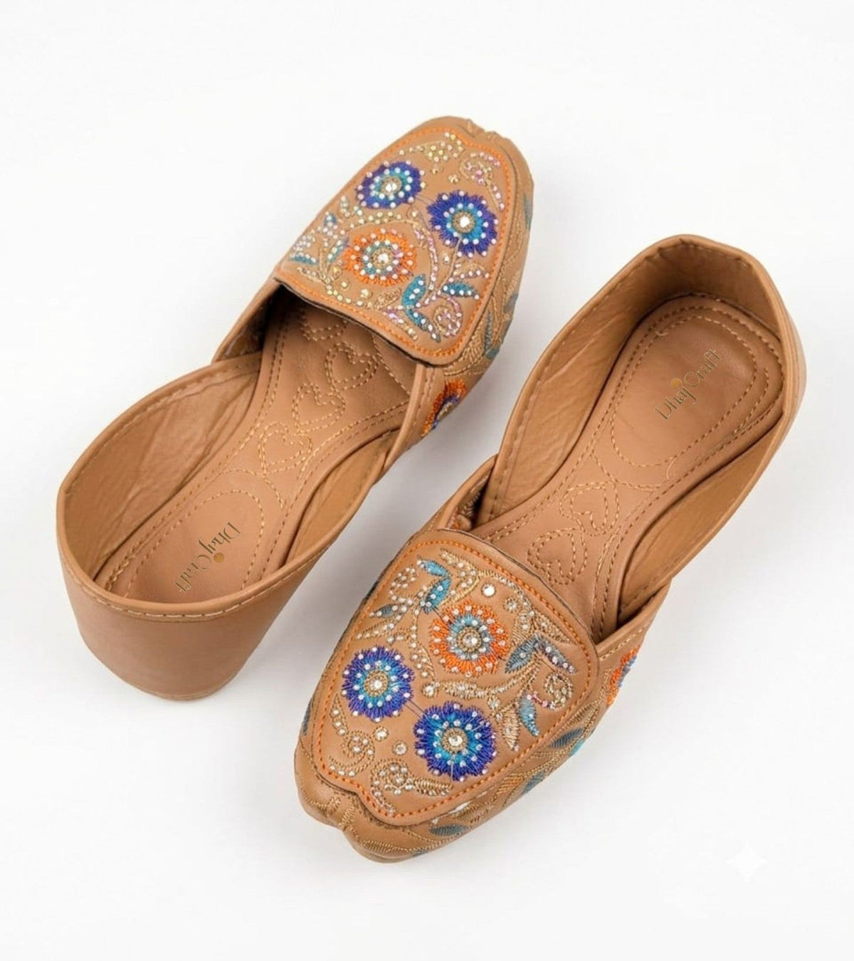 Dhajcraft Tan embroidered Jutti - Hand wash