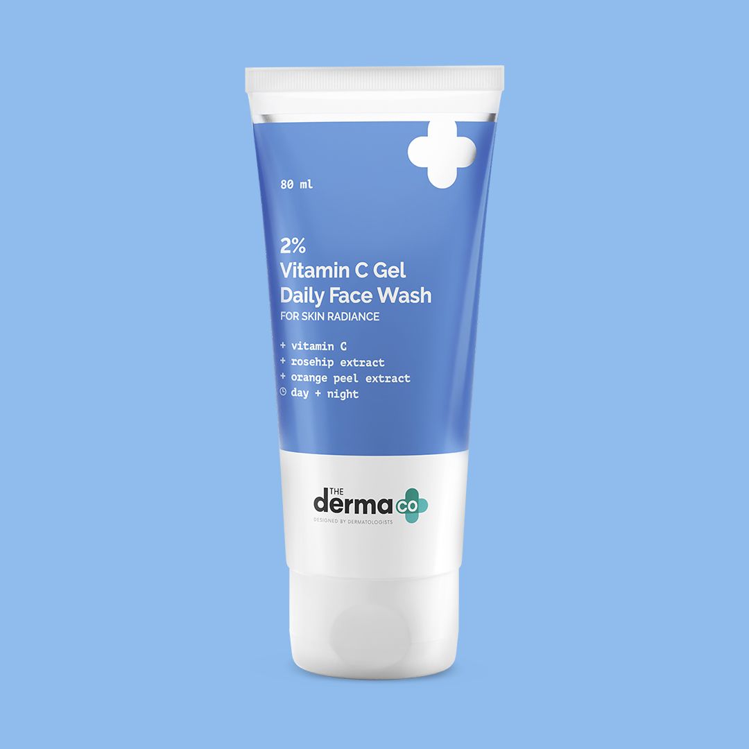Derma Co 2% Vitamin C Gel Daily Face Wash with Vitamin C, Rosehip & Orange Peel Extract for Glowing Skin - 80ml