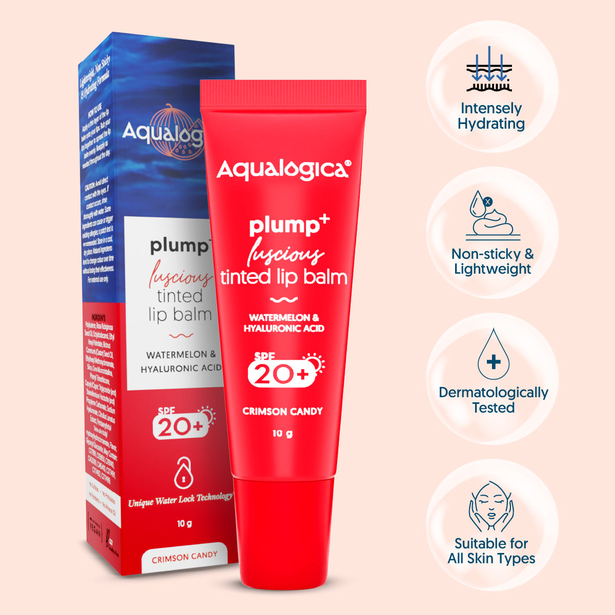 Aqualogica Crimson Candy Plump+ Luscious Tinted Spf 20+ Lip Balm