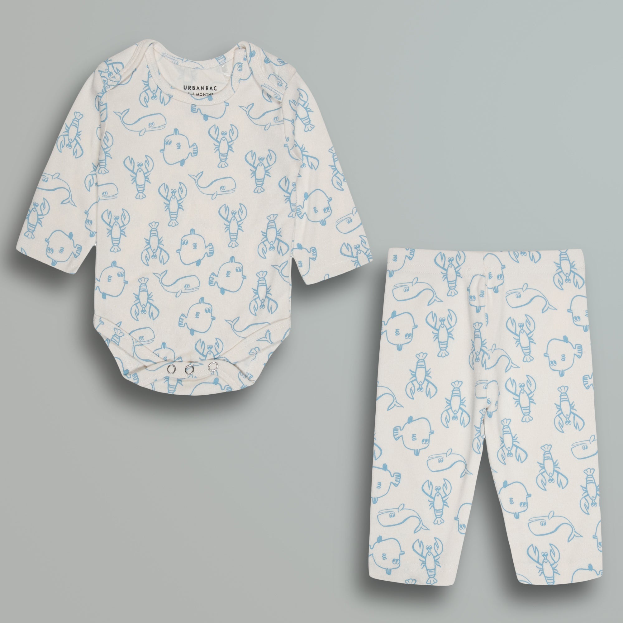 Urbanrac Cotton Onesies and Pant Set for Babies - Sleepwear - Sea Animals Print