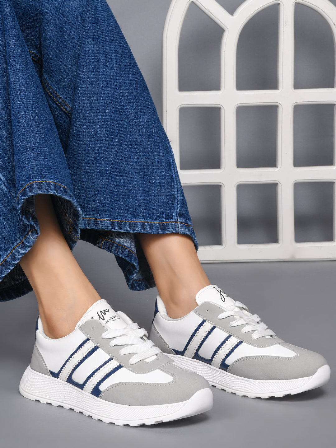 JM Looks The Urban Stripe Classic Breathable Sneaker with Round Toe & Lace-Up Closure