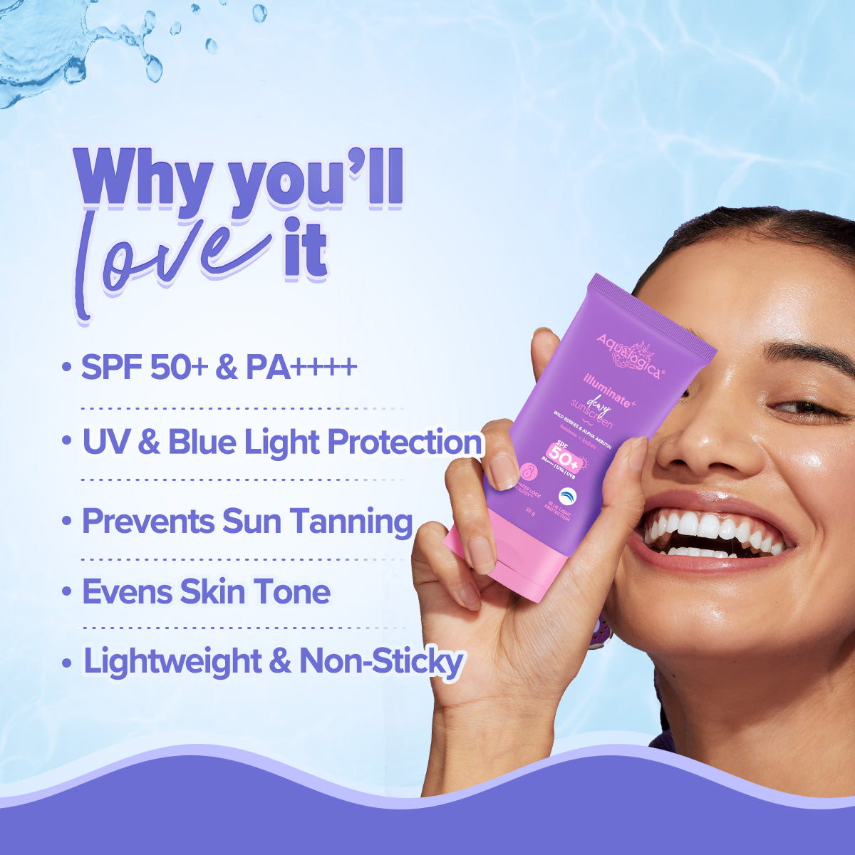 Aqualogica Illuminate+ Dewy Gel Sunscreen Spf 50+ Pa++++