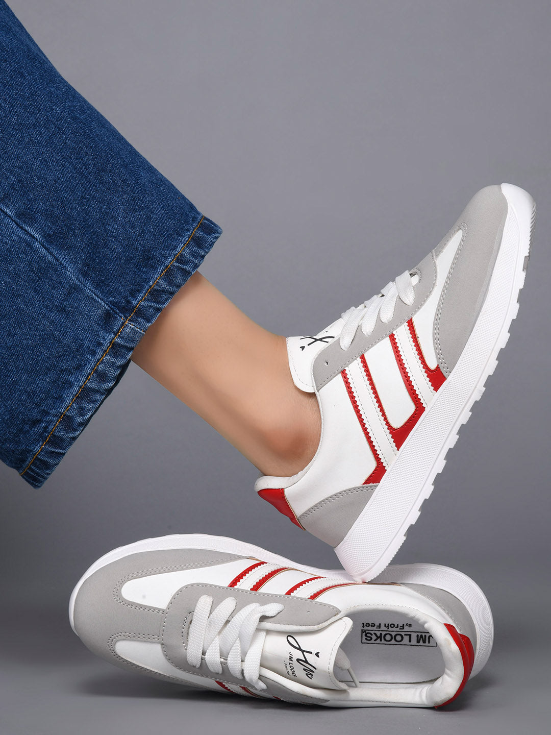 JM Looks The Urban Stripe Classic Breathable Sneaker with Round Toe & Lace-Up Closure