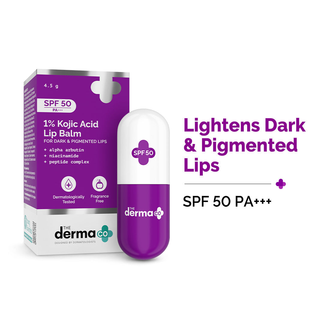 Derma Co 1% Kojic Acid Lip Balm with Alpha Arbutin & Hyaluronic Acid, SPF 50