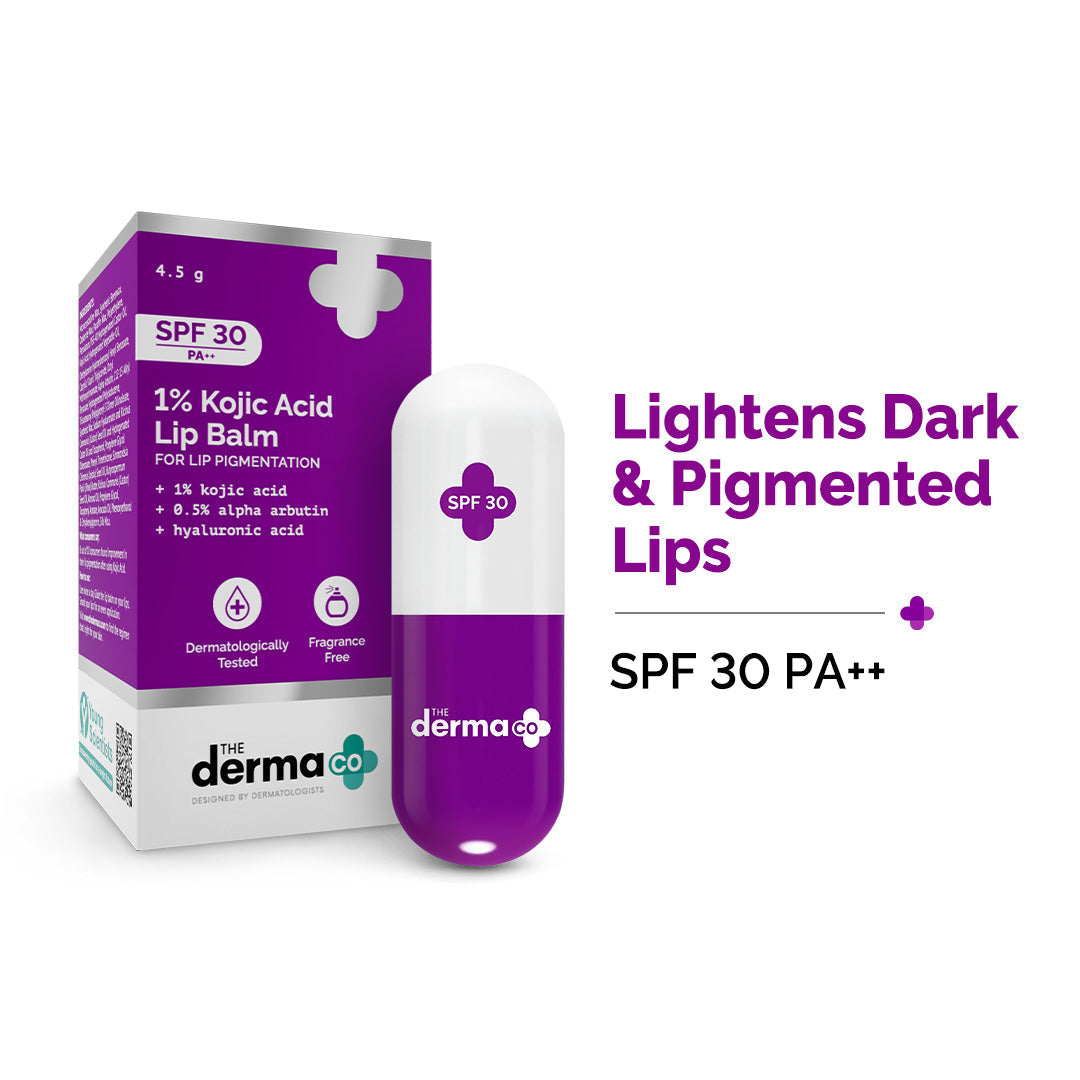 Derma Co 1% Kojic Acid Lip Balm with Alpha Arbutin & Hyaluronic Acid, SPF 30 PA++