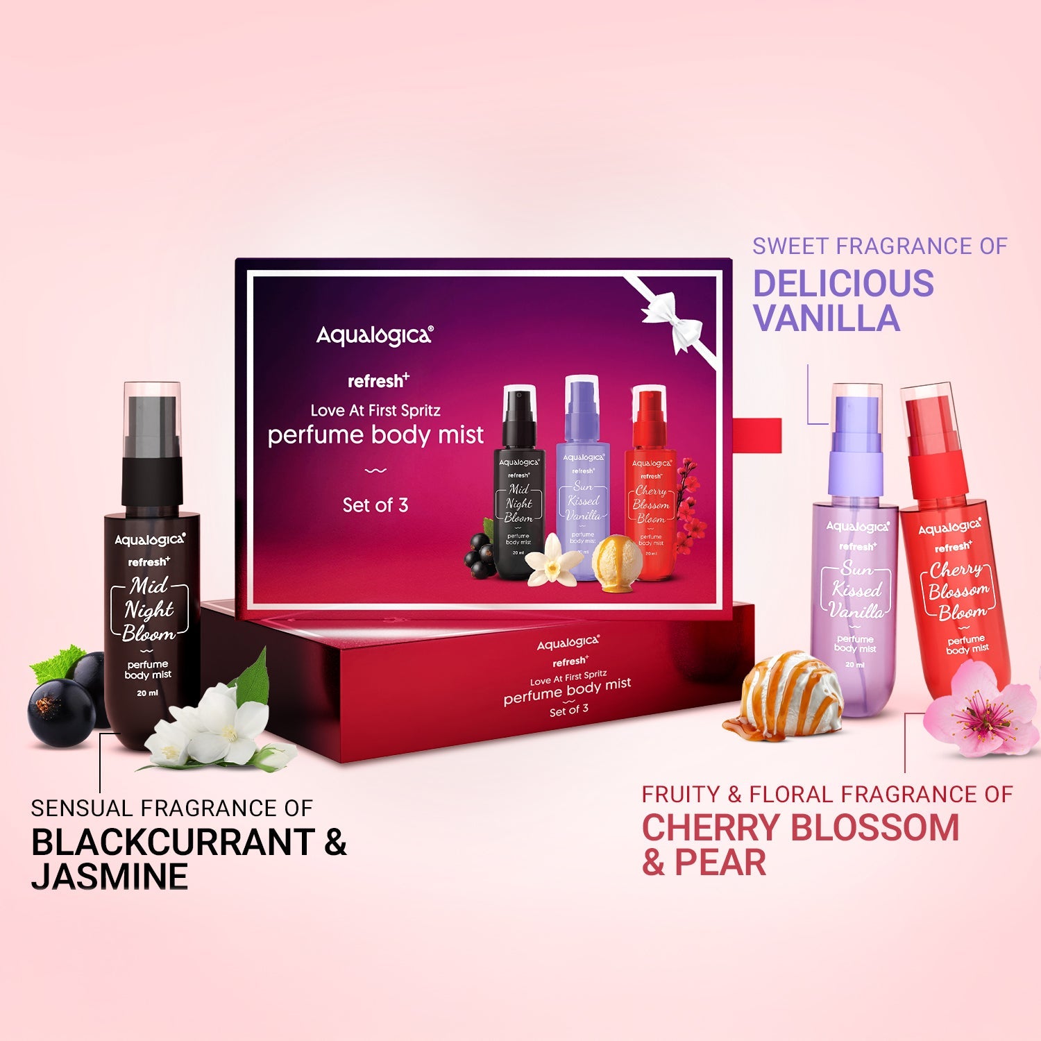 Aqualogica Refresh+ Love At First Spritz Set Of 3 (20ml) Perfume Body Mist