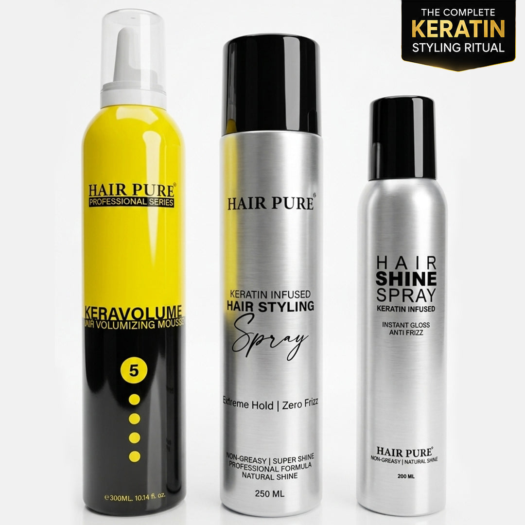 Redifyn Hair Pure Salon Styling Combo Pack (Keratin Hair Mousse 300ml + Strong Hold Hair Spray 250ml + Instant Shine Spray 200ml)
