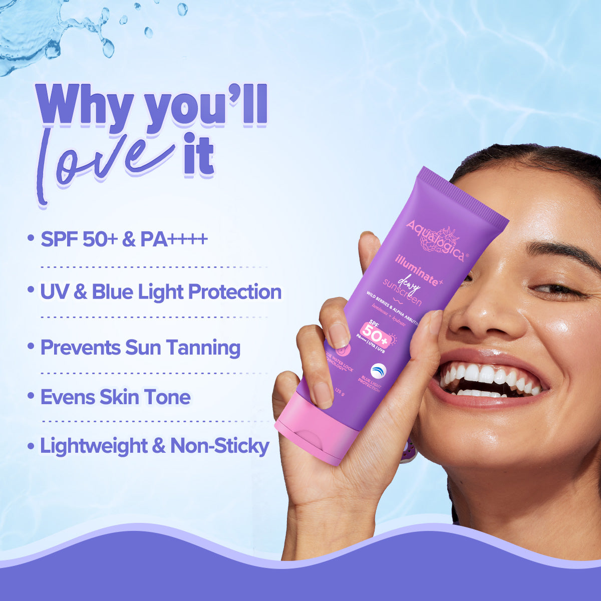 Aqualogica Illuminate+ Dewy Gel Sunscreen Spf 50+ Pa++++