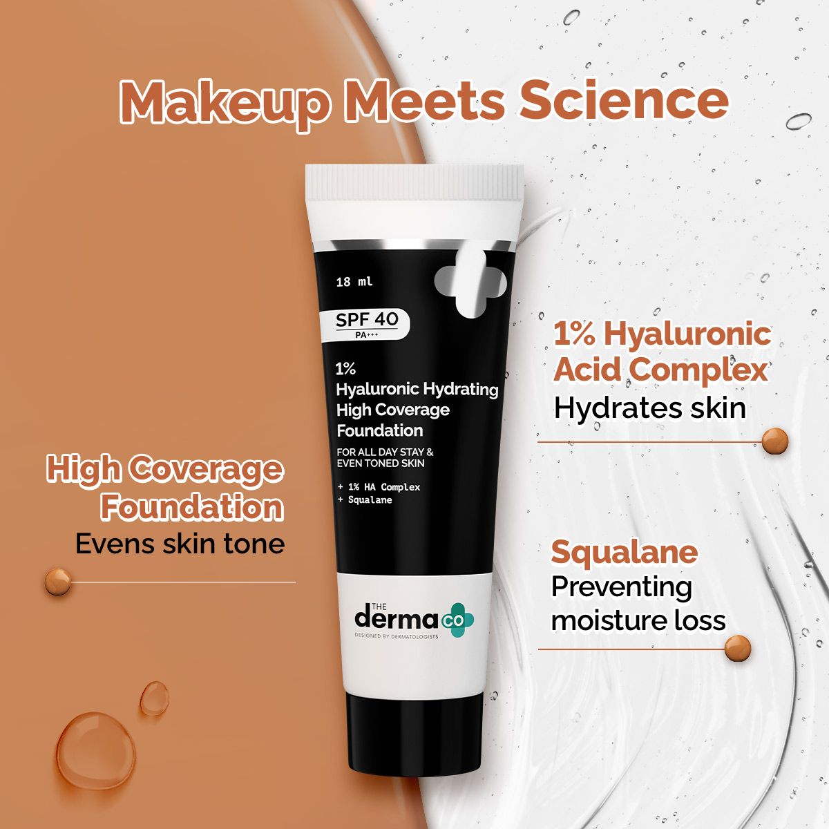 Derma Co 1% Hyaluronic Hydrating High Coverage Foundation - 18ml