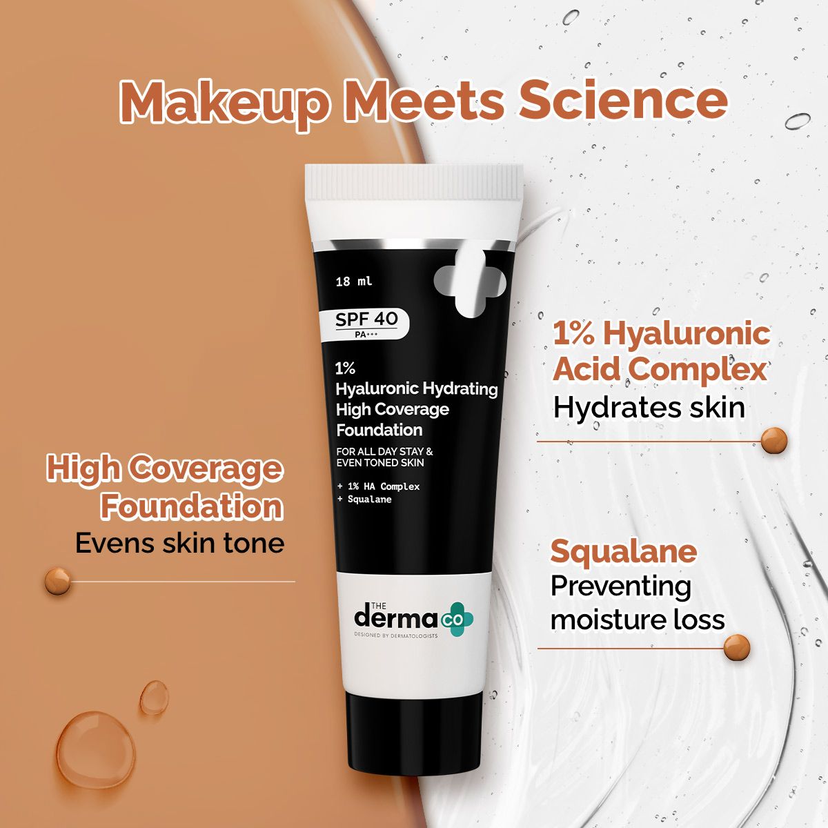 Derma Co 1% Hyaluronic Hydrating High Coverage Foundation - 18ml