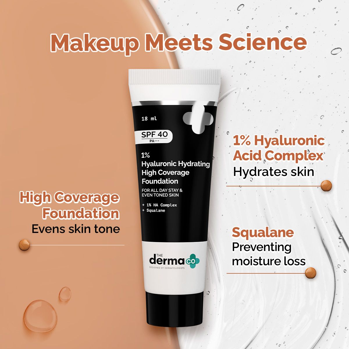 Derma Co 1% Hyaluronic Hydrating High Coverage Foundation - 18ml