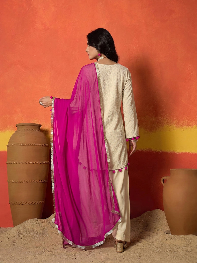 Stylum Women's Chikankari Rayon A-Line Kurti Farshi Salwar With Dupatta Set