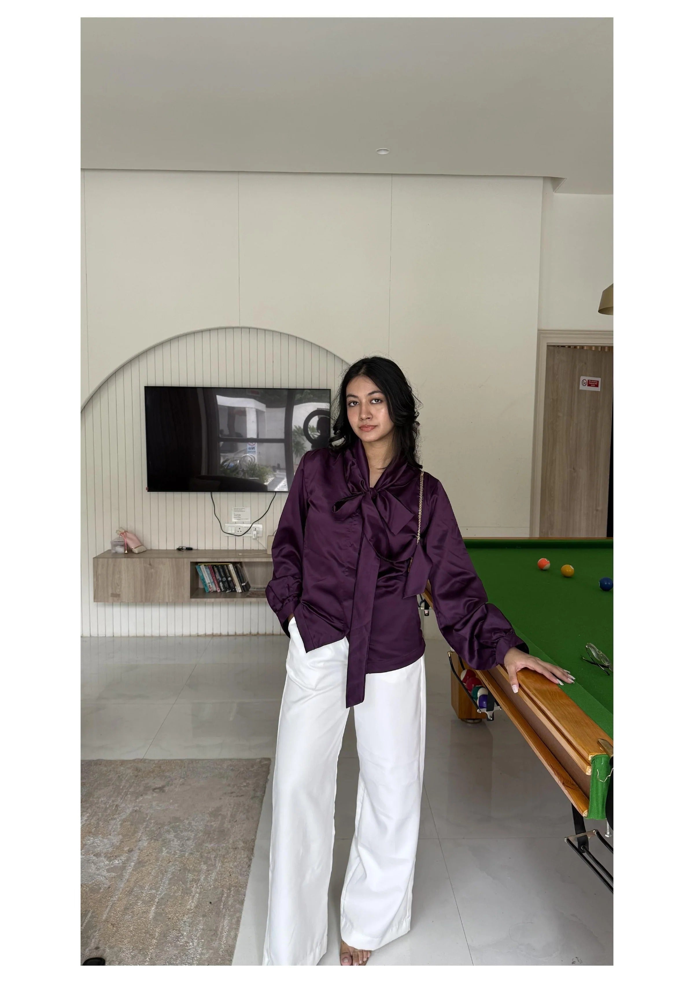 Sugnaa Elle Bow Blouse Top - Plum Purple