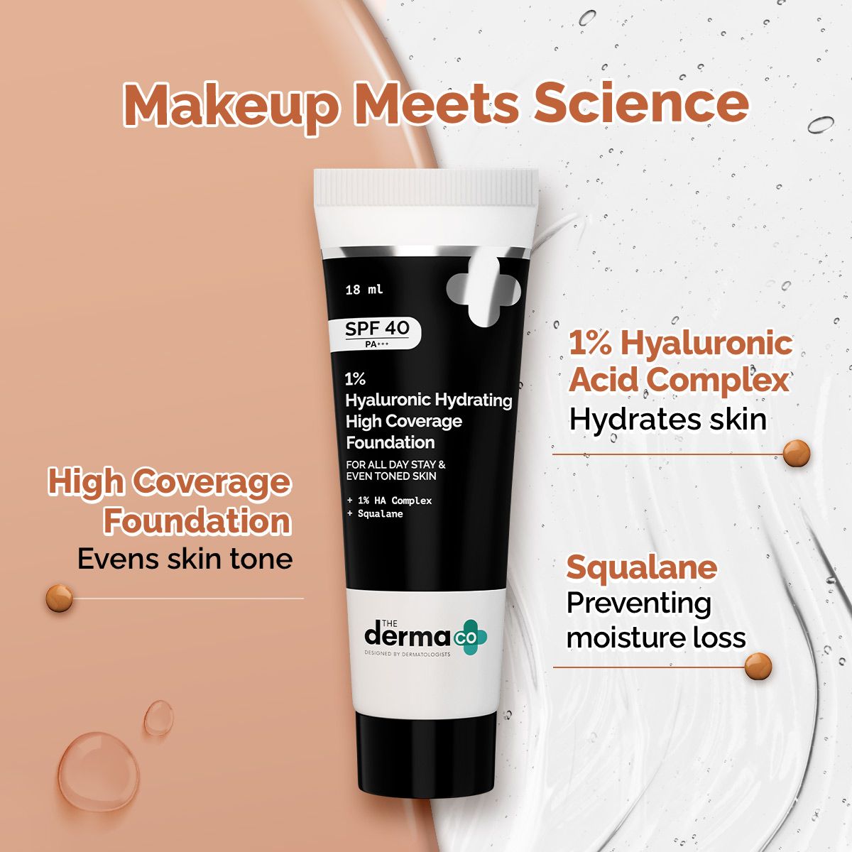 Derma Co 1% Hyaluronic Hydrating High Coverage Foundation - 18ml