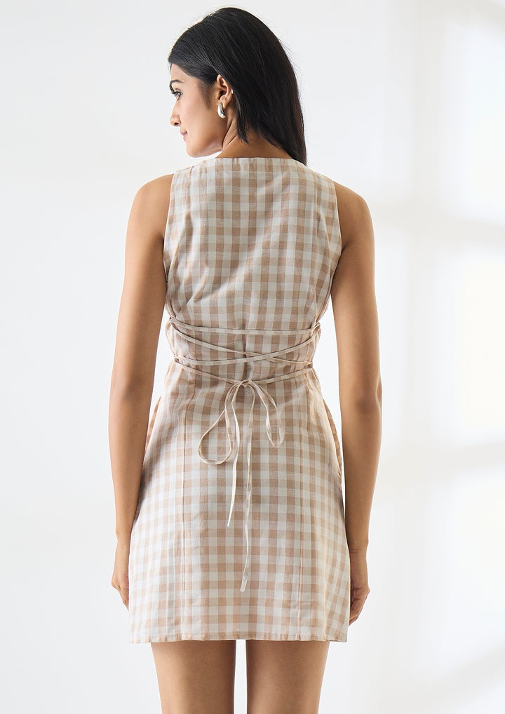 Studio OJS Mini Gingham Dress - Beige