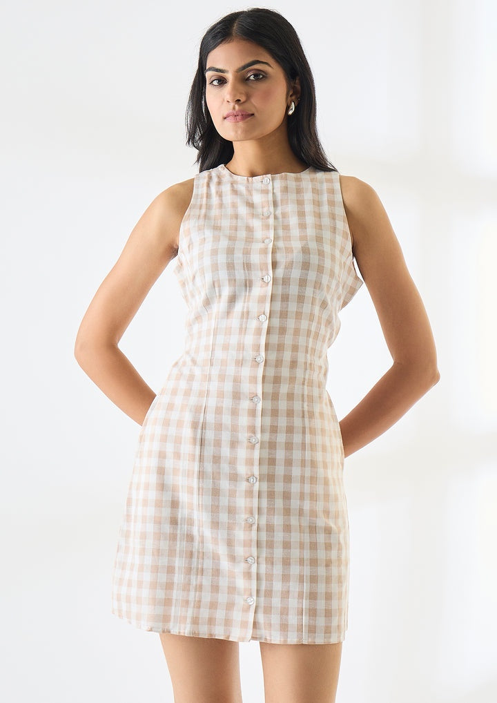 Studio OJS Mini Gingham Dress - Beige