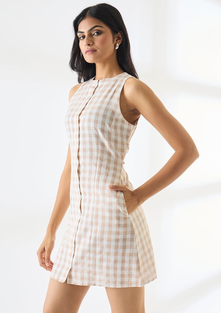 Studio OJS Mini Gingham Dress - Beige