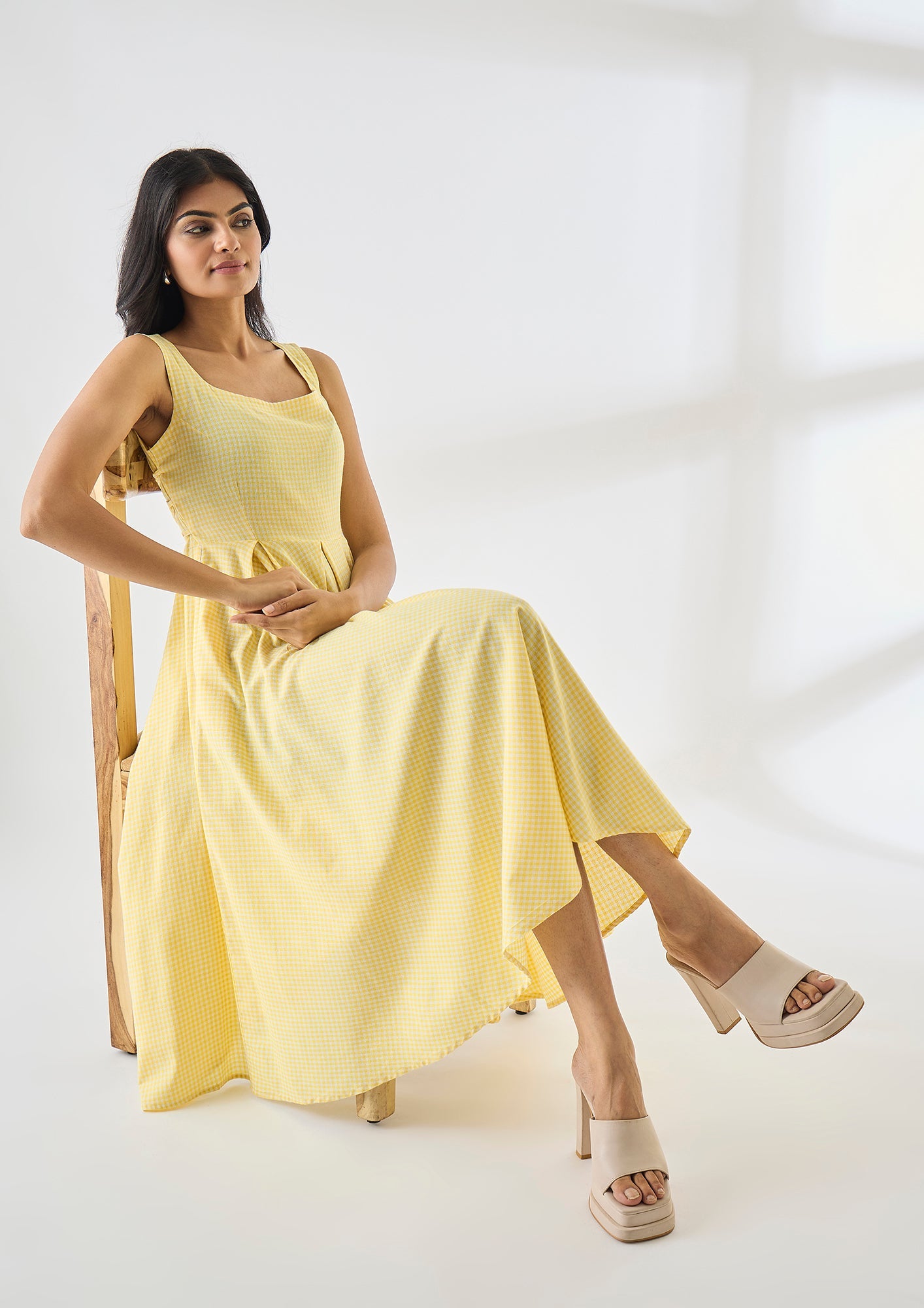 Studio OJS Meadow Gingham Midi Dress - Lemon Yellow