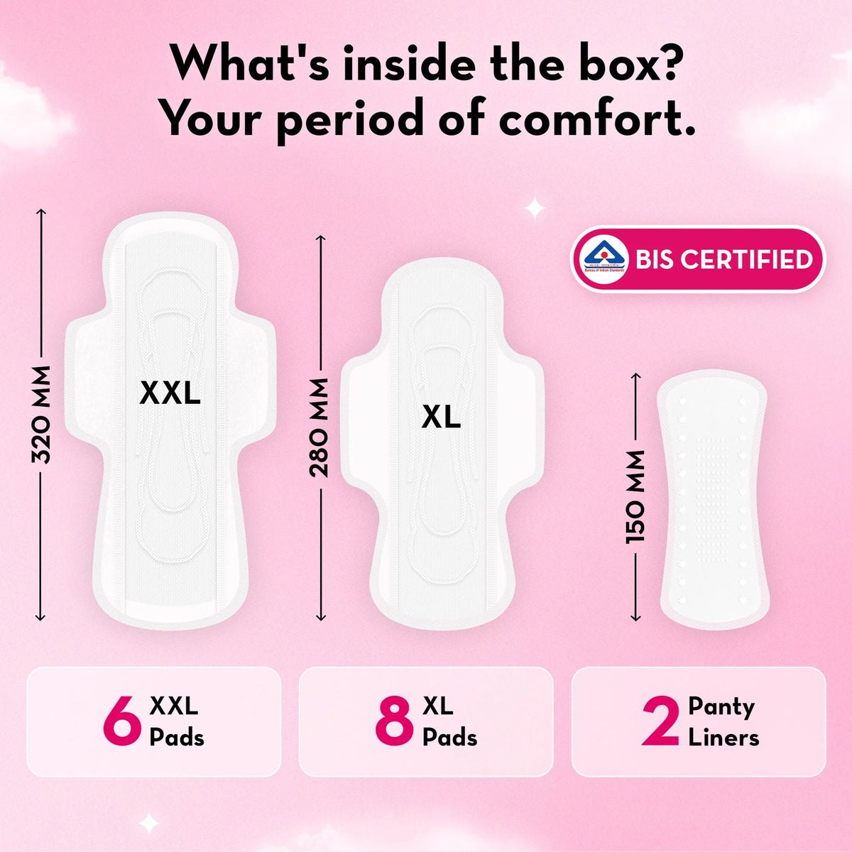 Plush Ultra-Thin Sanitary Pads for Women 14 Pcs | 8 XL Pads (Light-Medium Flow) 6 XXL Pads (Heavy Flow) 2 Panty Liners