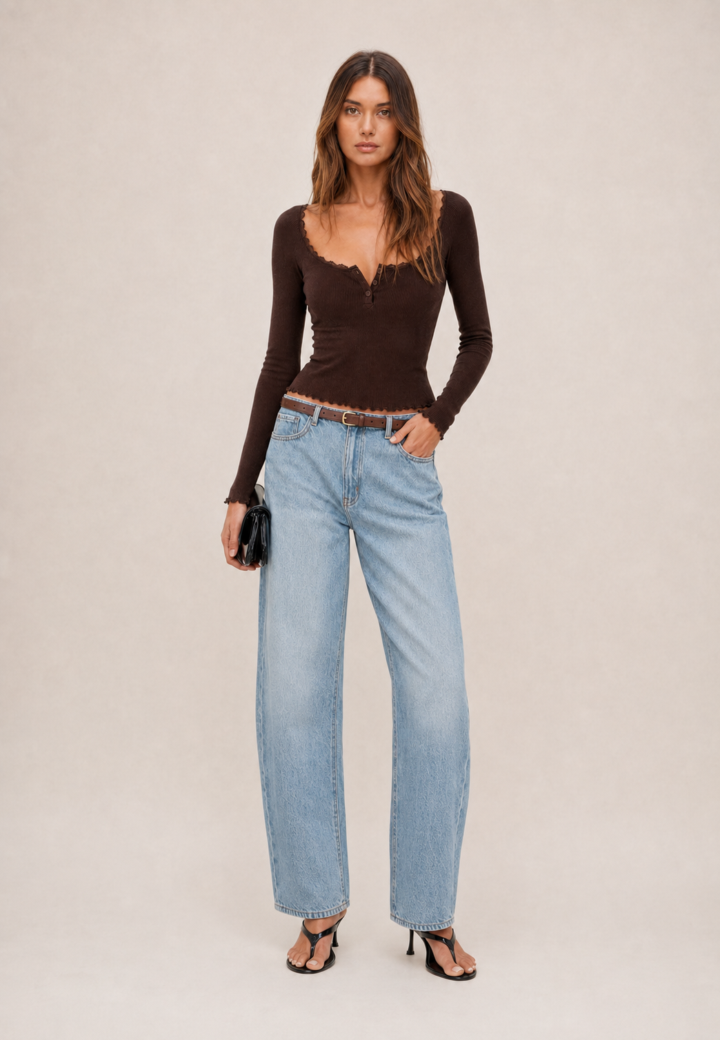 Mywishbag Polo Lace Trim Rib Top - Polyester Blend