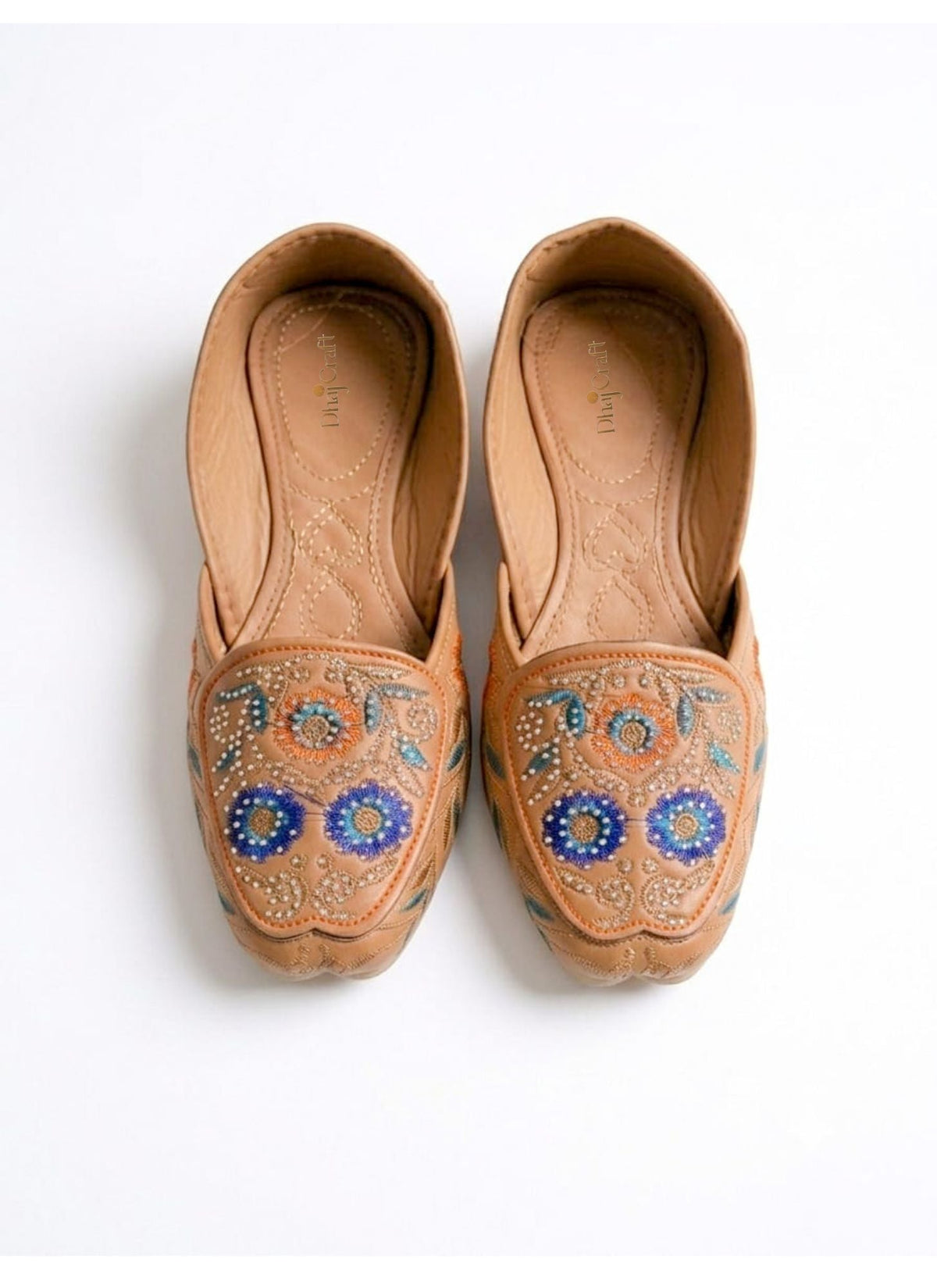 Dhajcraft Tan embroidered Jutti - Hand wash