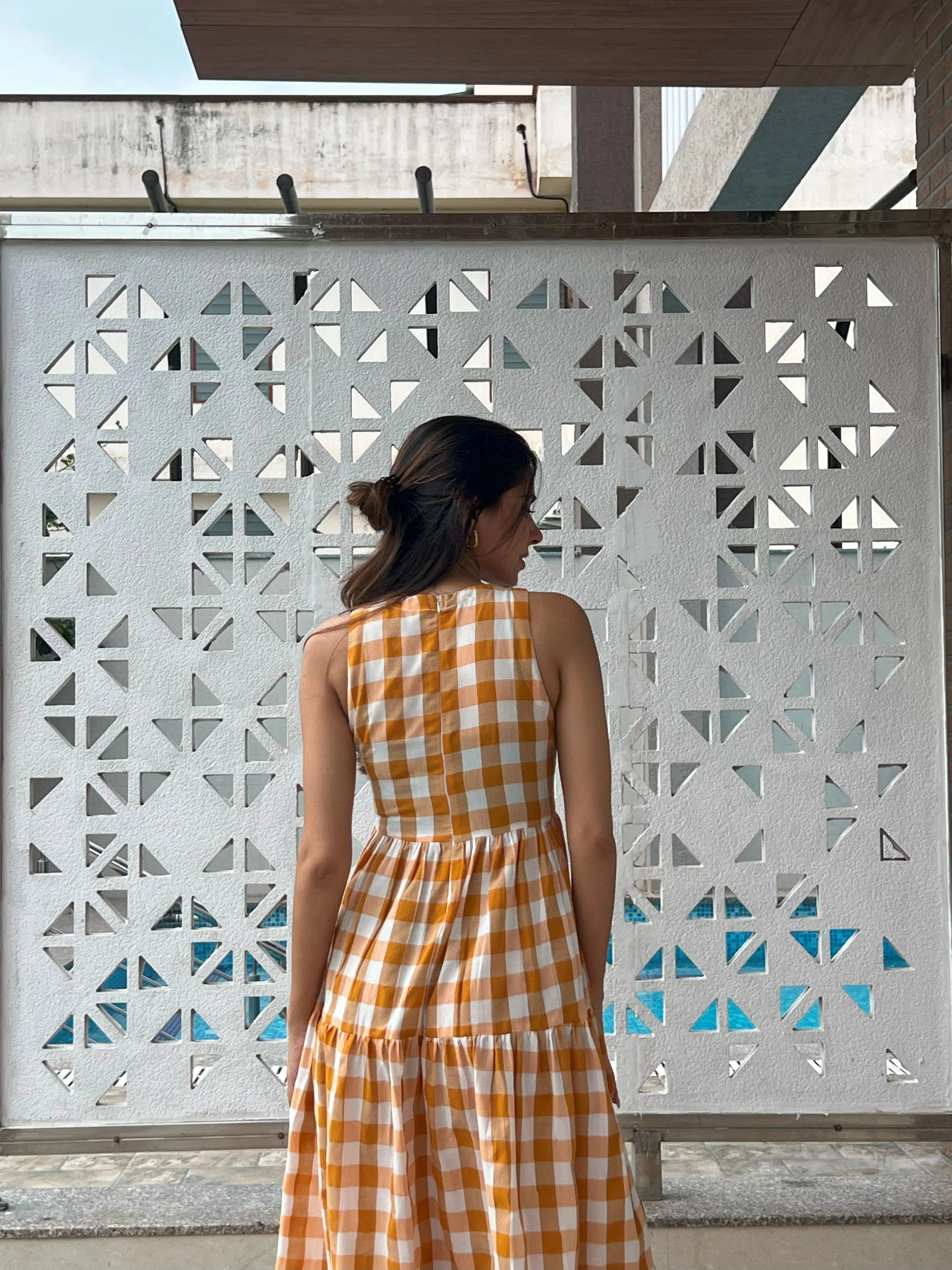 Sugnaa Classic A-Line Gingham Dress - Orange