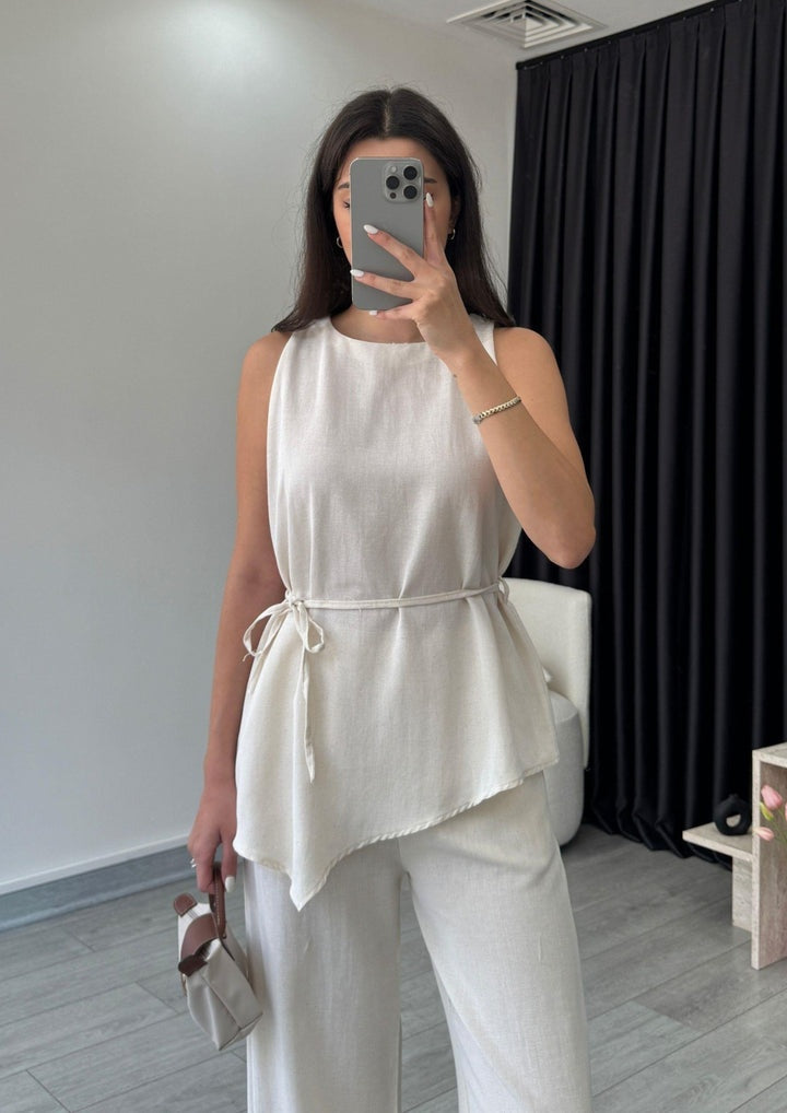 Studio OJS Asymmetrical Linen Co-ord Set - Off White