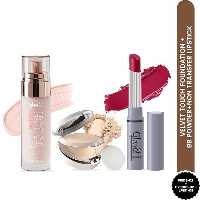 Glam21 Compact Powder + Non-Transfer Lipstick + Silk Foundation