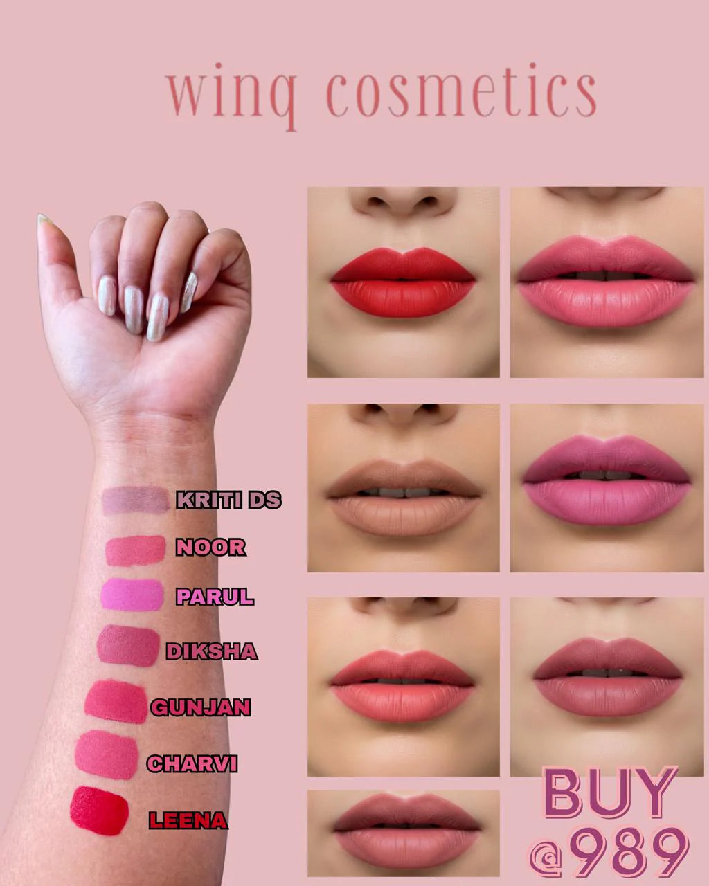 Winq Cosmetics Kriti DS x Apsara Matte Lipsticks (Pack of 7) + Mini Blender