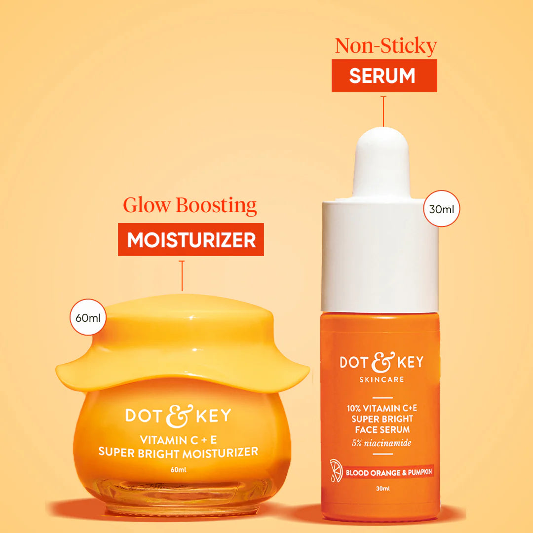 Dot & Key Vitamin C + E Superbright Skin Care Serum & Moisturizer Combo | Vitamin C Moisturizer 60ml & Vitamin C Face Serum 30ml | For Glowing Skin | For Women & Men