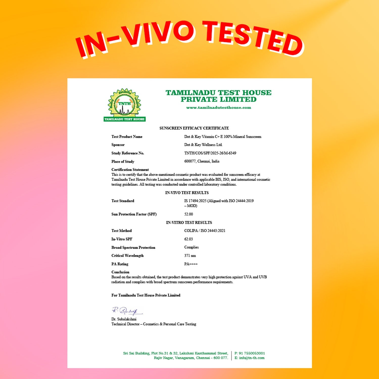 Dot & Key Vitamin C + E 100% Mineral Sunscreen IN-VIVO tested SPF 50+, PA++++ - 50g