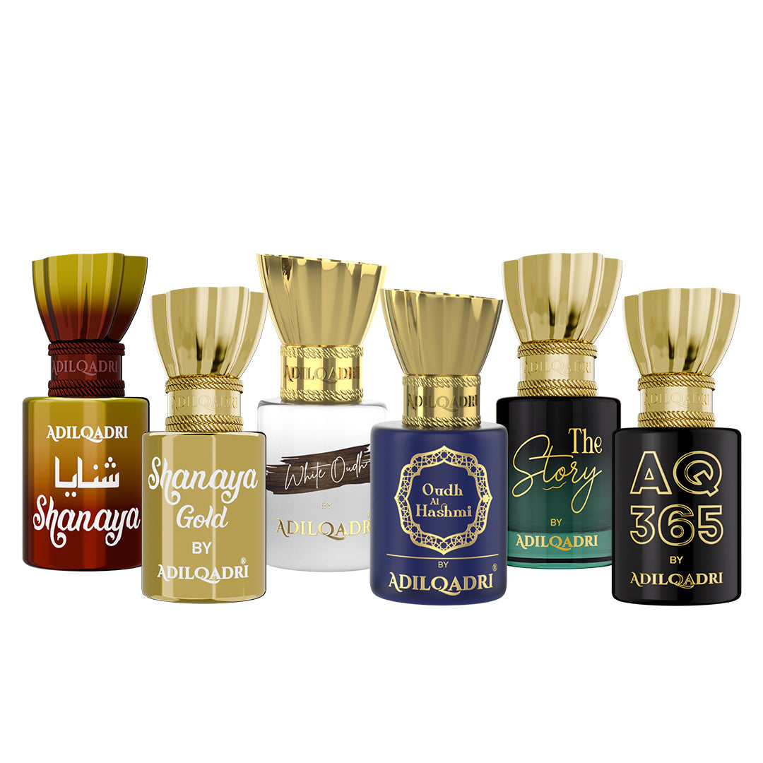 Pack of 6 Shanaya, Shanaya Gold, White Oudh,Oudh AL Hashmi, The Story, AQ 365 Attar 5.5 Ml Each