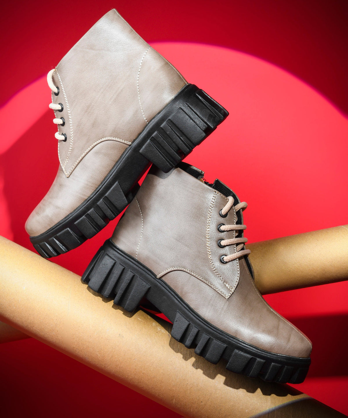 JM Looks Chunky Platform Ankle Boots for Women with Lace-Up Closure