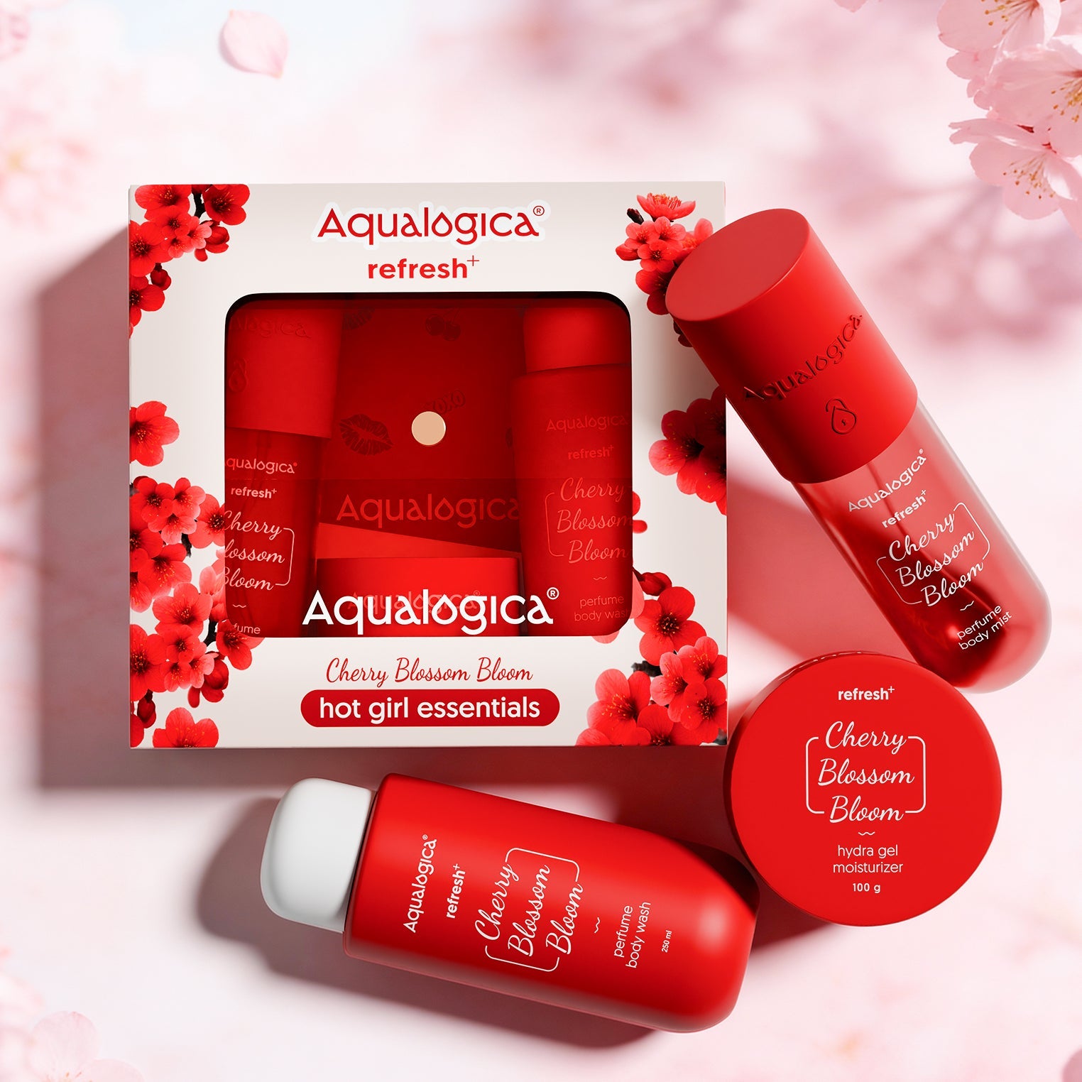 Aqualogica Refresh+ Cherry Blossom Bloom - Hot Girl Essentials Gift Set With Sling Bag & Charms