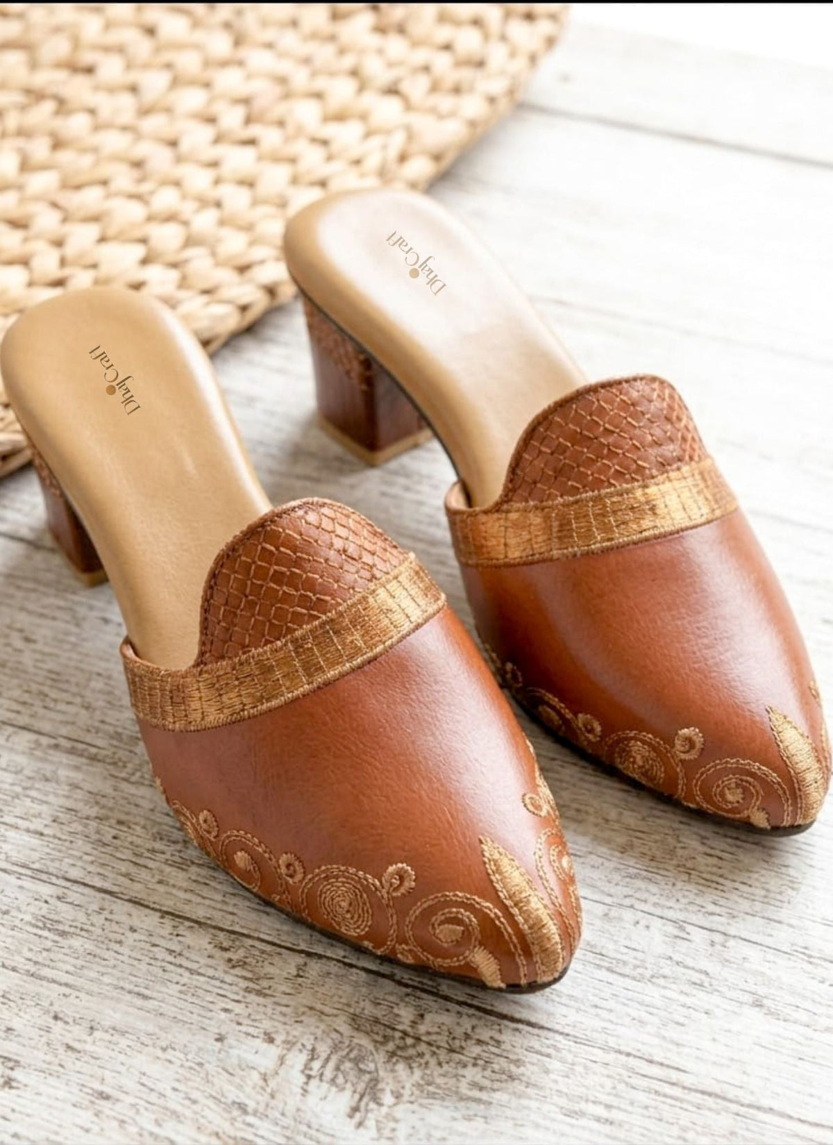 Dhajcraft Embroidered Leather Block Heels sandal