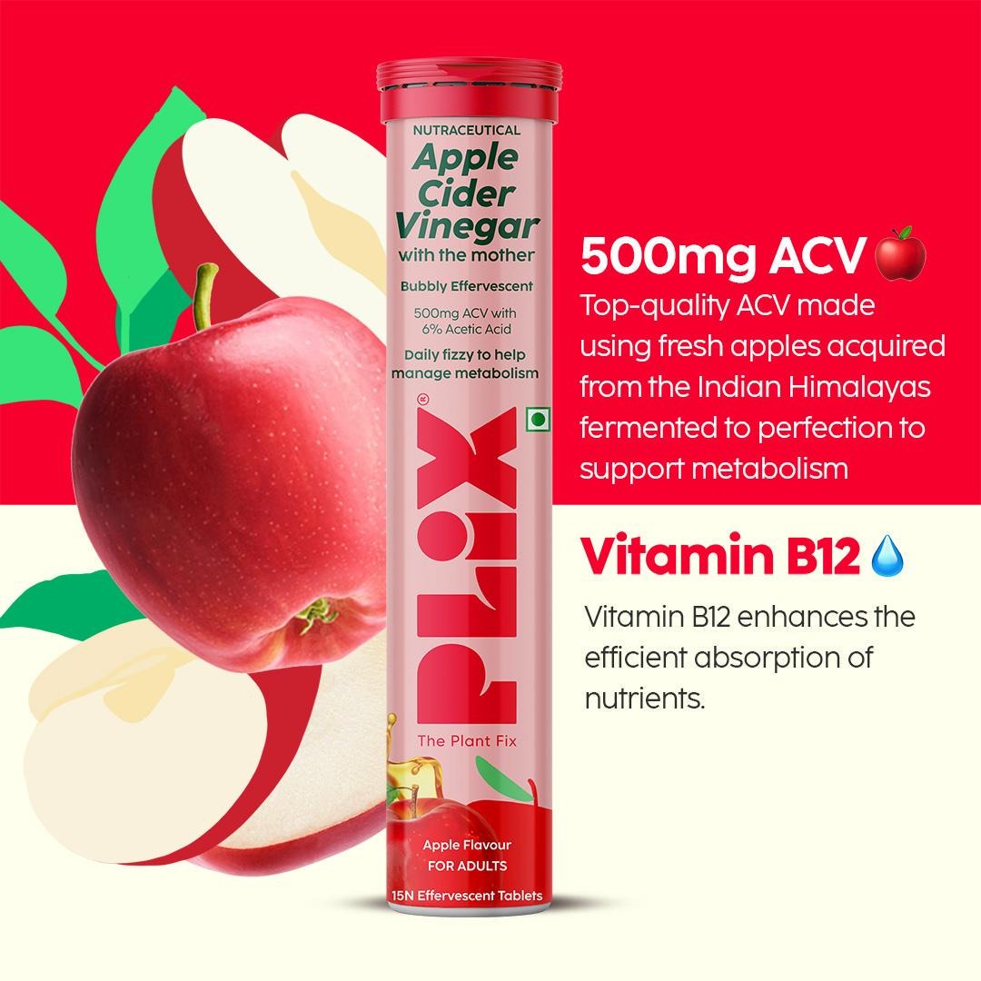 Plix Apple Cider Vinegar Effervescent Tablets (Apple, Pack of 4)