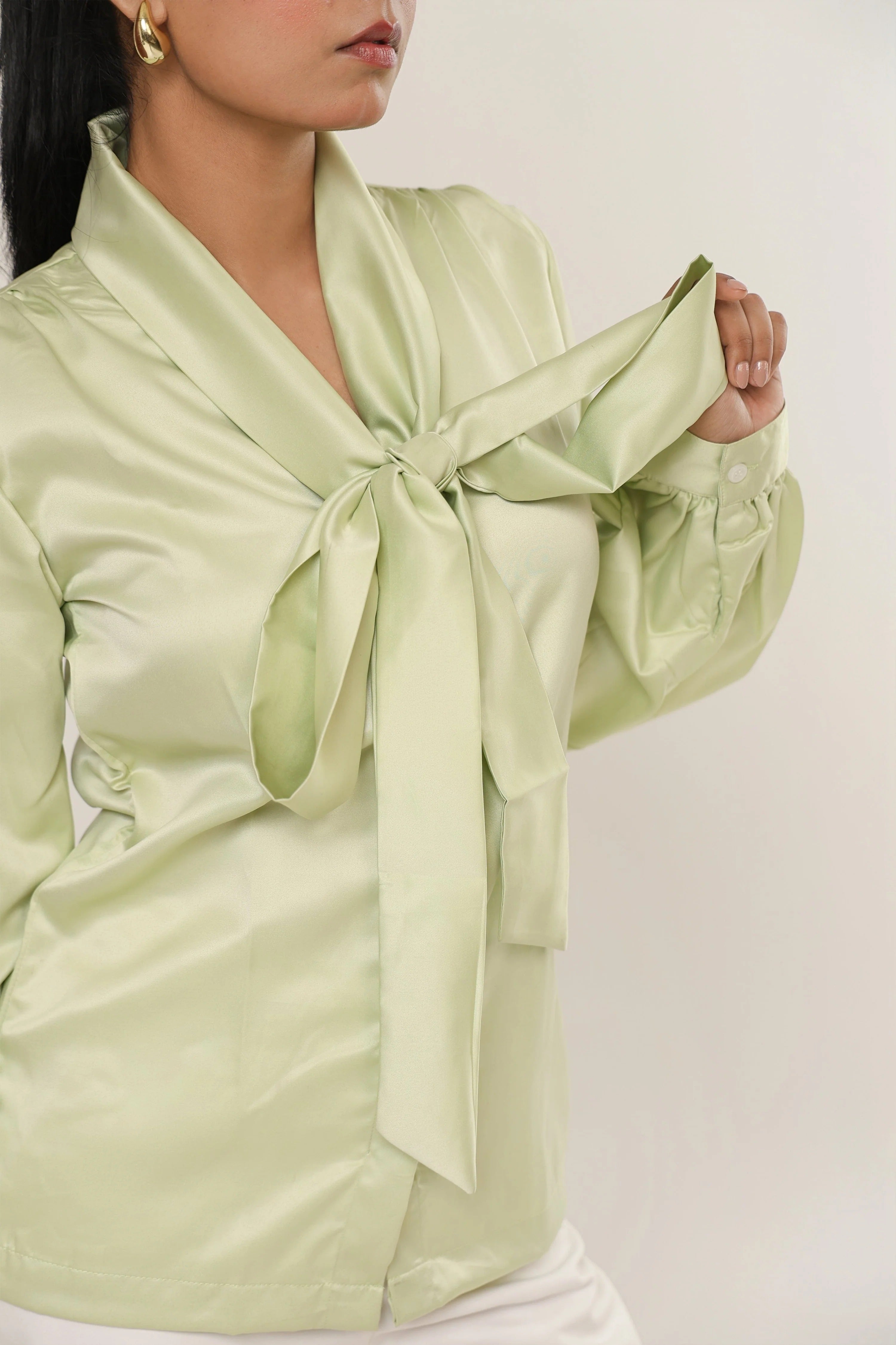 Sugnaa Elle Bow Blouse Top - Mint Green