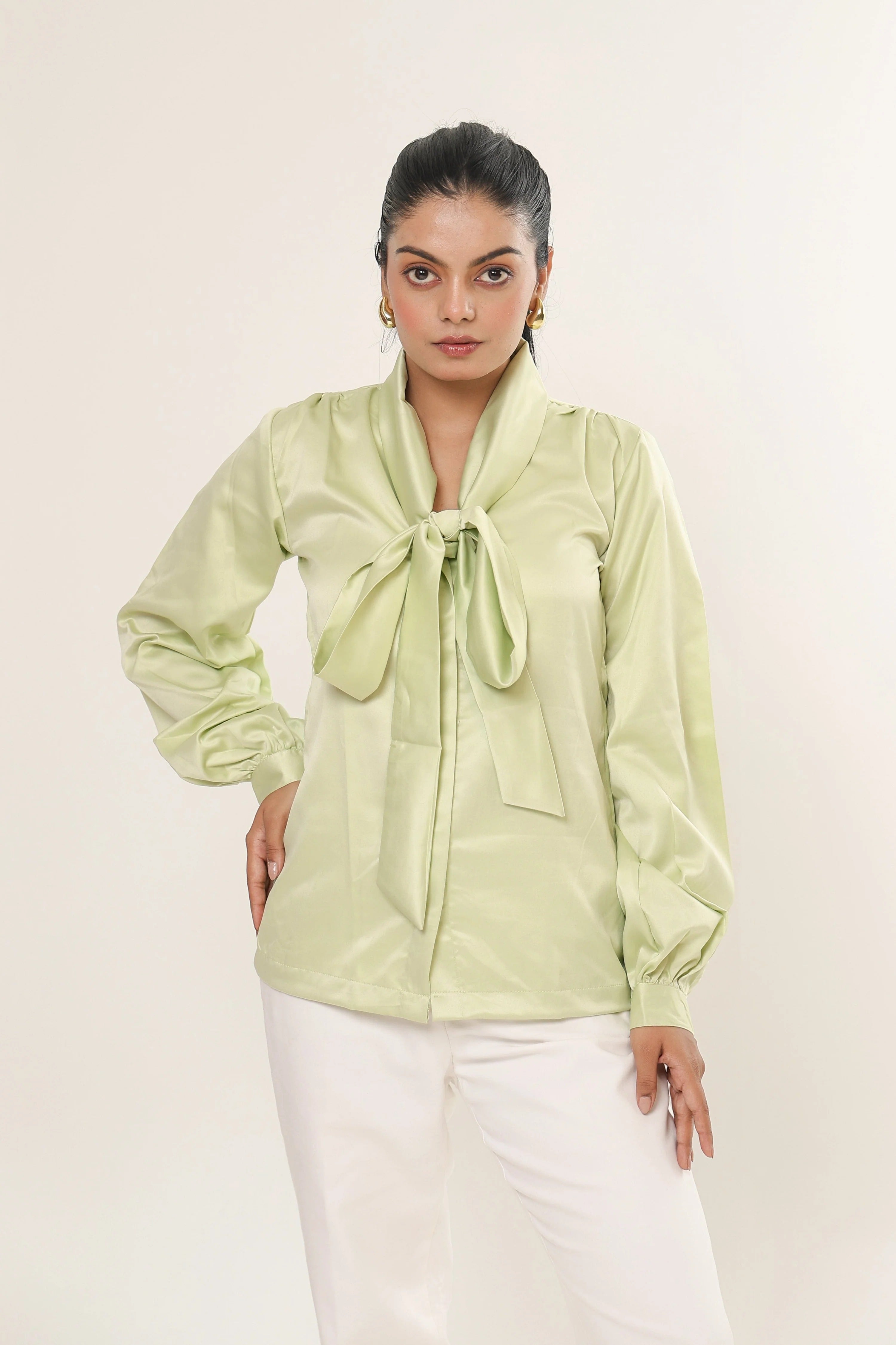 Sugnaa Elle Bow Blouse Top - Mint Green