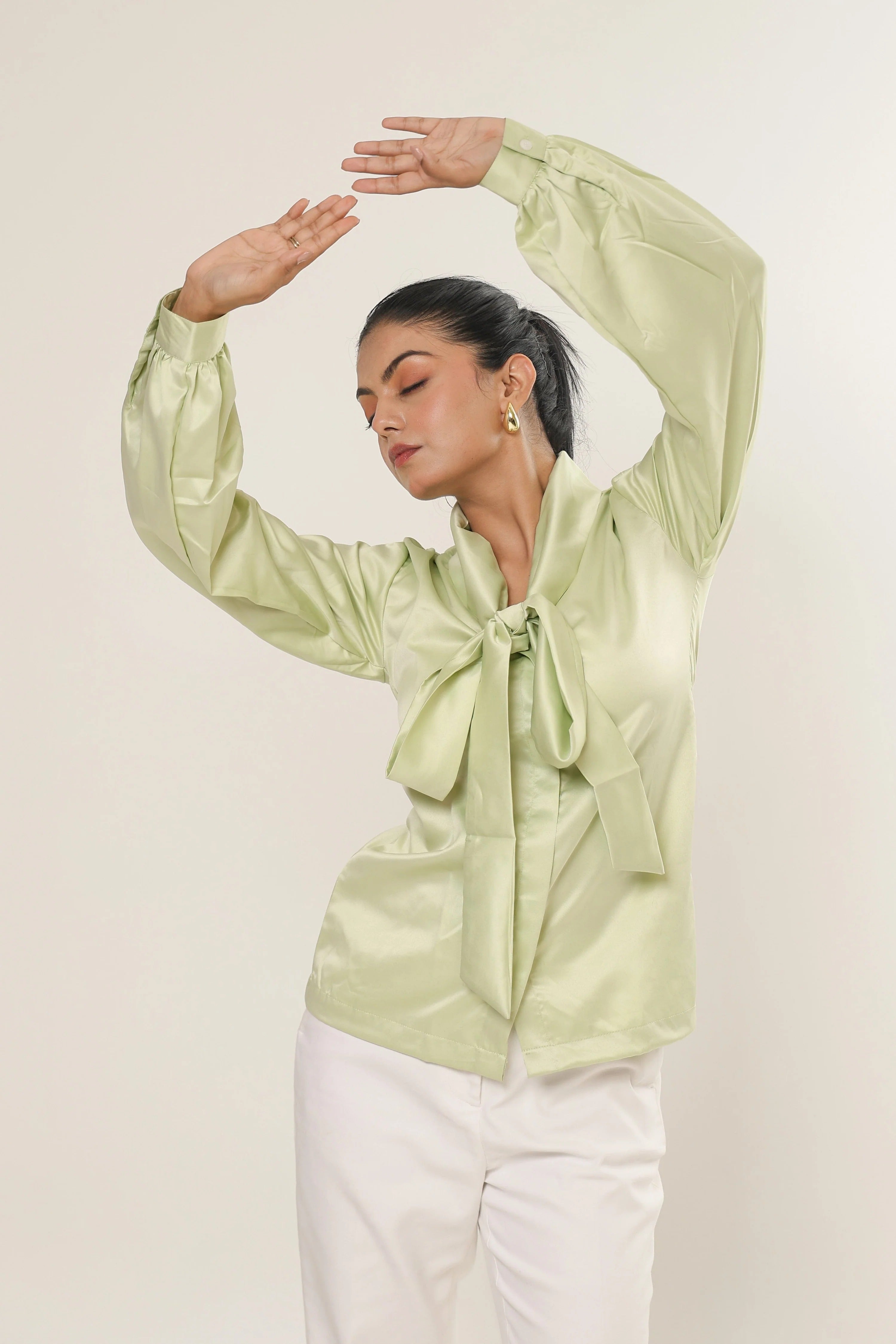Sugnaa Elle Bow Blouse Top - Mint Green