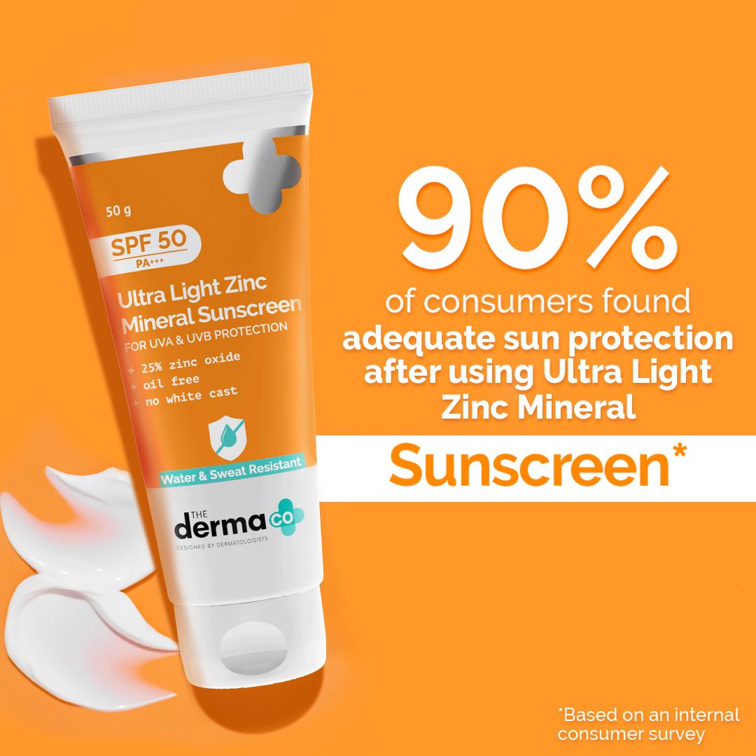 Derma Co Ultra Light Zinc Mineral Sunscreen with SPF 50 For Broad Spectrum, UVA, UVB & Blue Light Protection - 50g