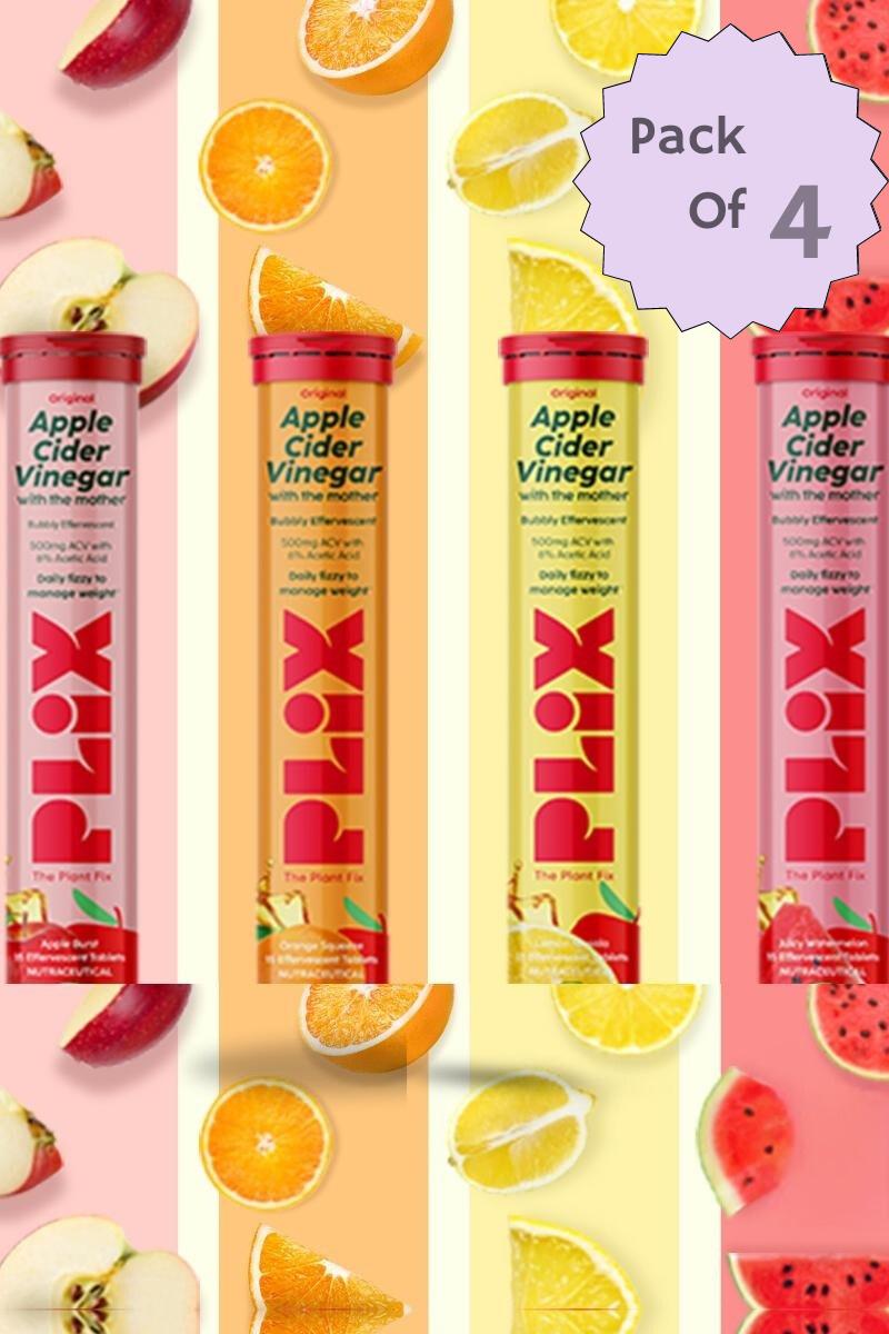 Plix ACV Effervescent Tablets (Multi Flavour, Pack of 4)