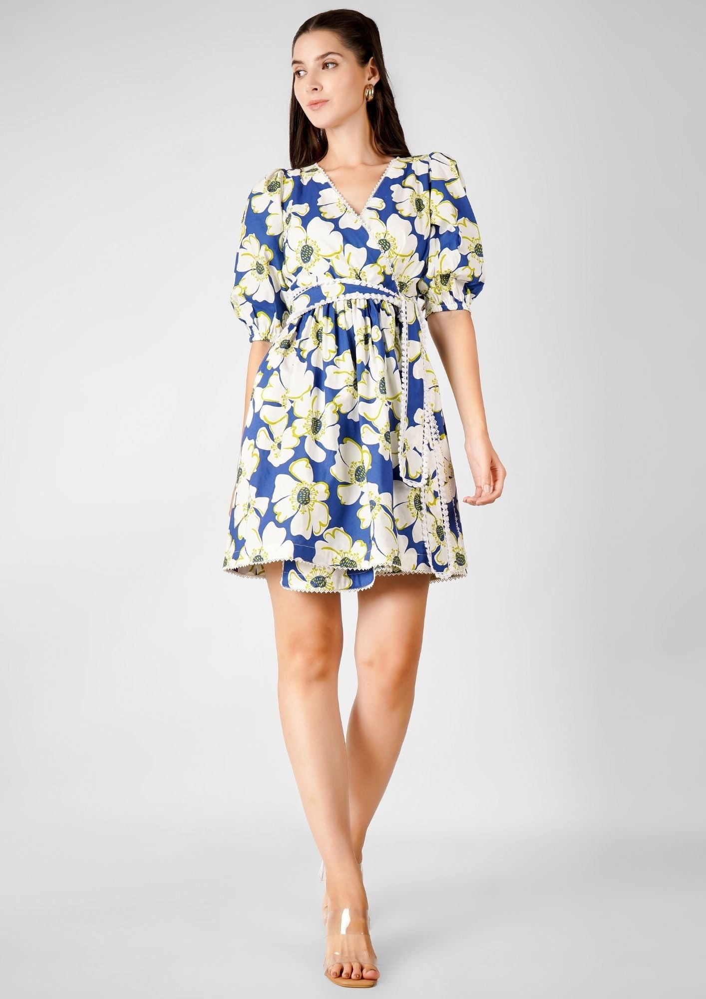 Studio OJS Blue Bloom Wrap Around Dress