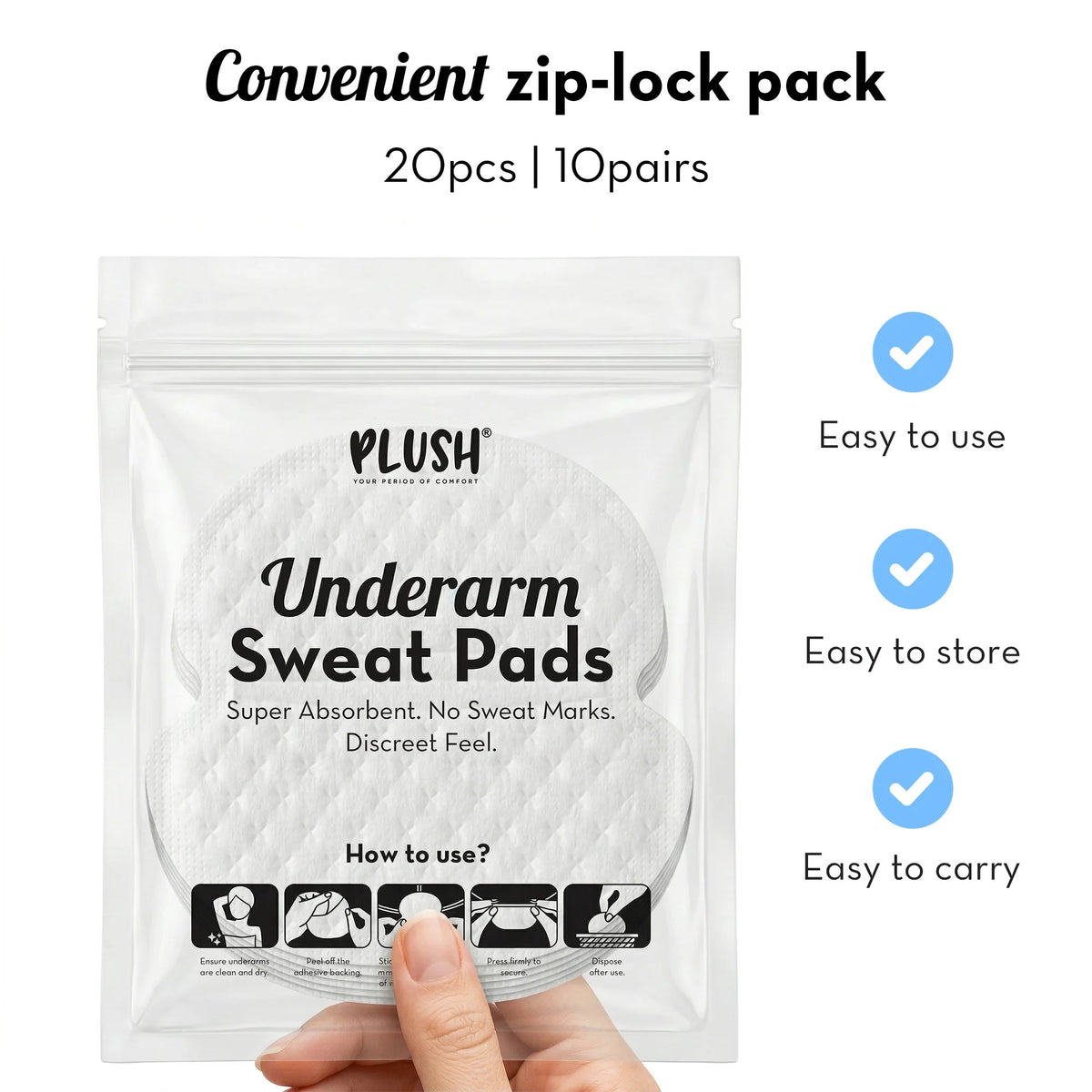 Plush Disposable Underarm Sweat Pads for Men & Women | Pack of 20