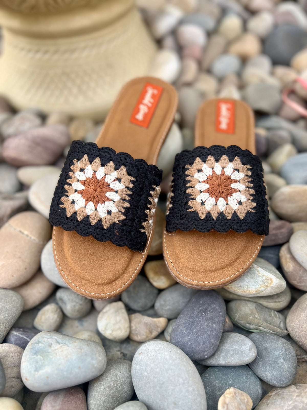 Sandal Stories Noor Crochet Comfort Flats - Midnight Black Beige